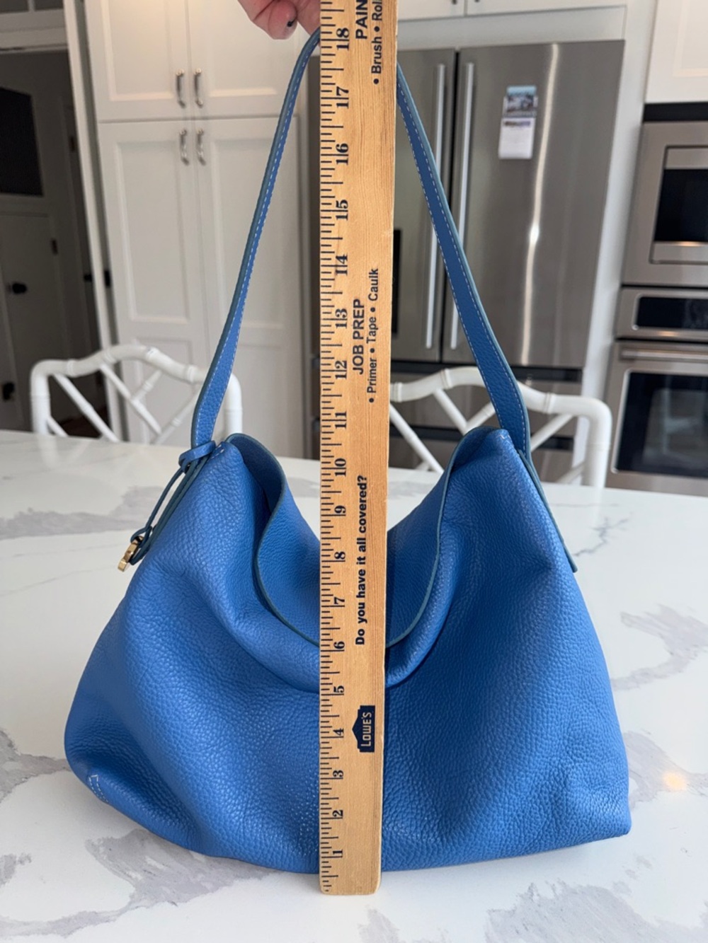 J.McLAUGHLIN periwinkle Blue Leather Foldover Hobo Handbag Purse Bag w/ pouch - Picture 12 of 14
